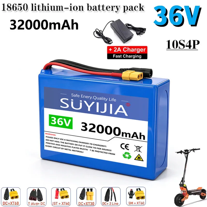 36V 10S4P Lithium-ion Battery Pack 32000mAh Suitable for Bicycles, Cars, and Electric Scooters,with Built-in BMS