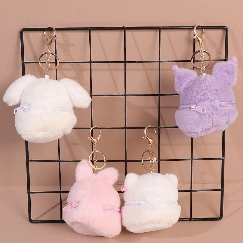 Sanrio Kuromi Cinnamoroll Wallet Hello Kitty My Melody Coin Purse Kawaii Pompom Purin Plush Bag Women Cute Girls Purse Children