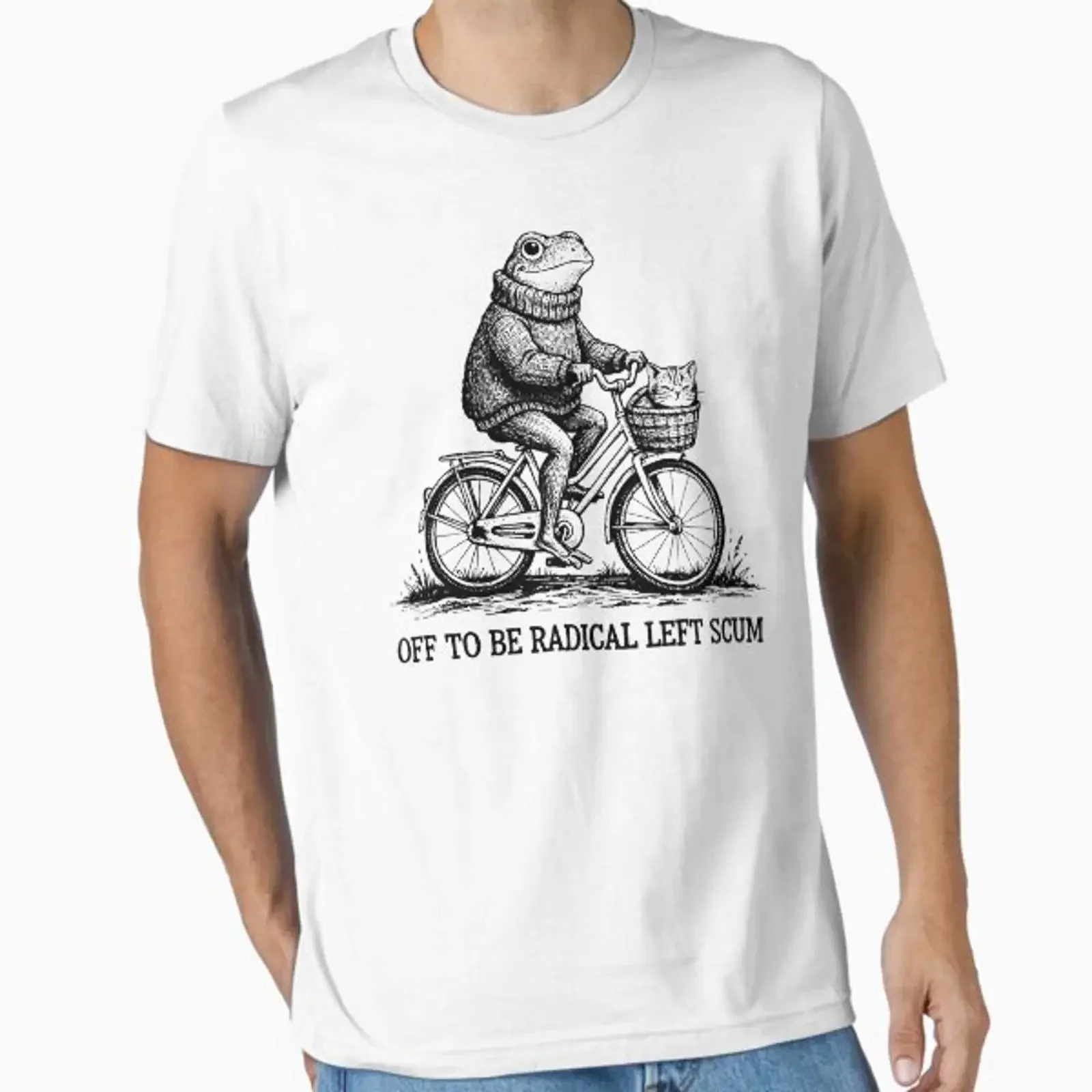Off To Be Radical Left Scum Frog and Cat In Bicycle Resistance funny political memes Essential T Shirt vintage Washed Stylish