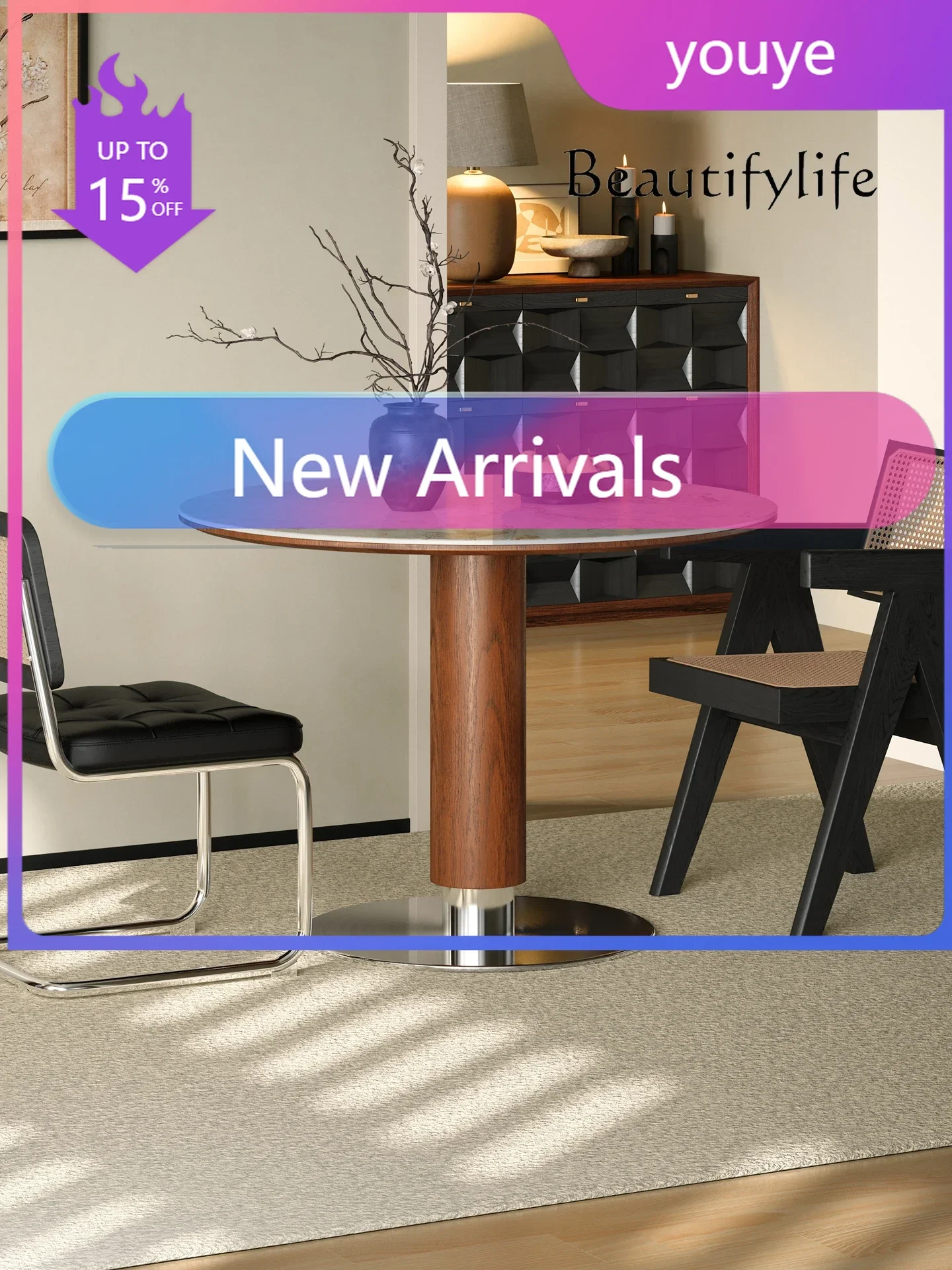 N36 AModern Simple Solid Wood Dining Table Via Round Table Household Small Apartment Medieval Cave Stone Plate Table And Chair C