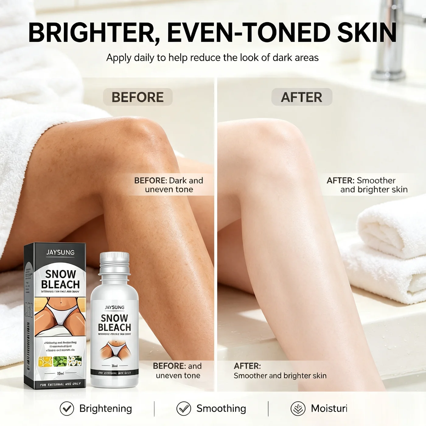 Skin care: Moisturizing, brightening, reducing dark spots on elbows and knees, exfoliating, moisturizing, and whitening.