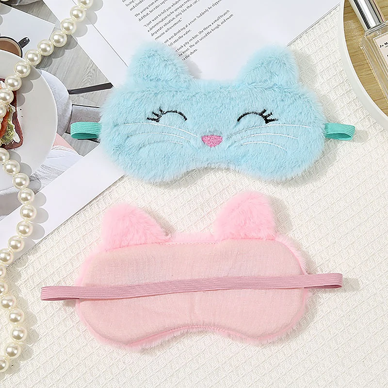 1Pc Sleeping Eye Mask Cute Cartoon Cat Plush Comfortable Sleep Mask Sleep Aid Traveling Home Shading Light Eye Cover Eyeshade
