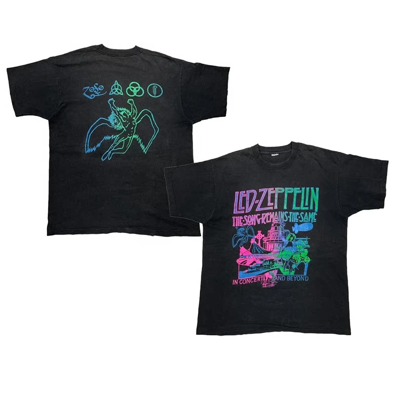 Summer Hot Led Zeppelin Band Graphic Cotton T-shirt Unisex Summer Short Sleeve Fashion Brand Tee Luxury Casual Vintage Tees