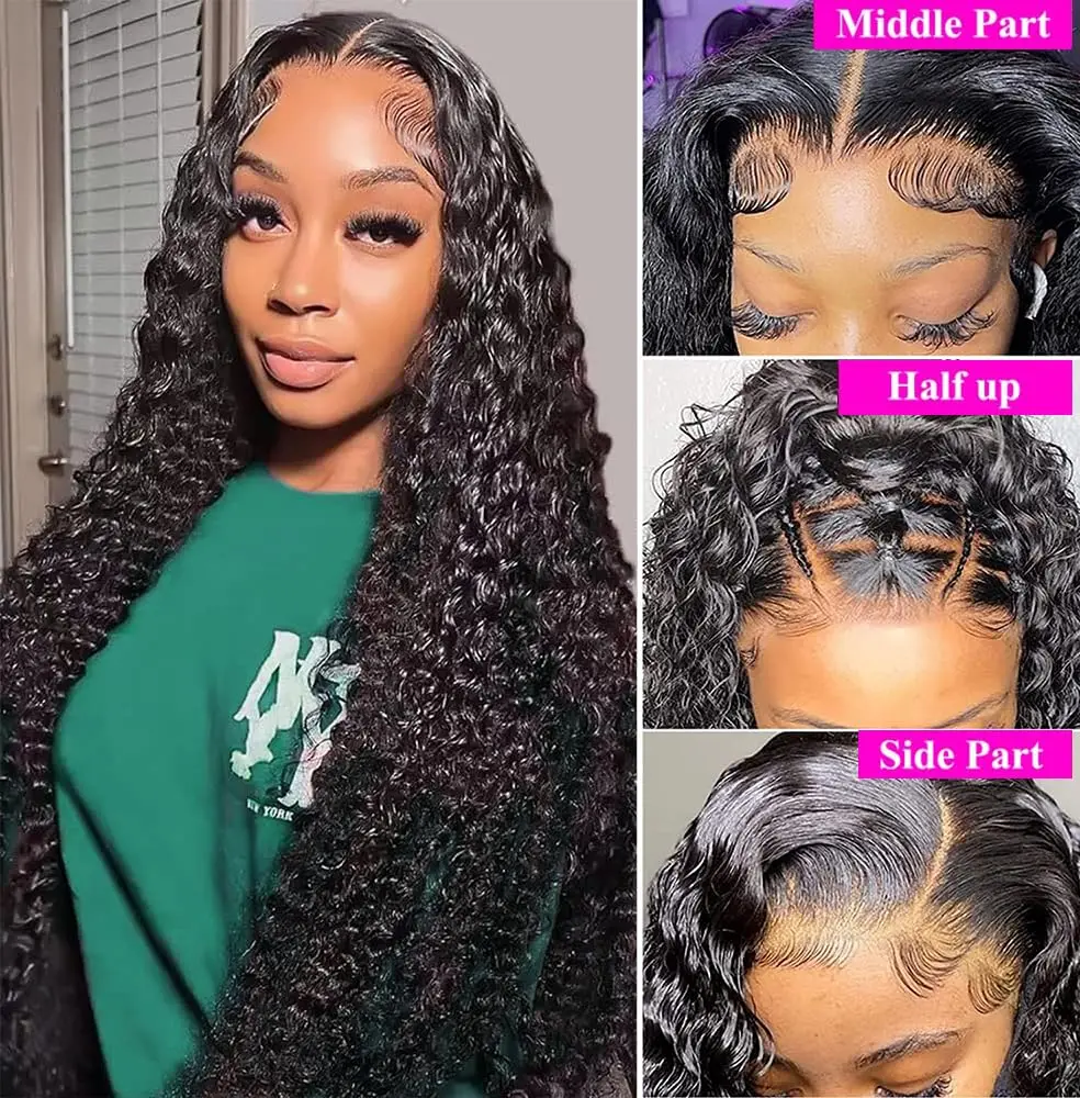 Bundles with Closure Deep Wave Brazilian Virgin Hair 3 Bundles with 4x4 HD Lace Closure With Baby Hair Natural Color Deep Curly