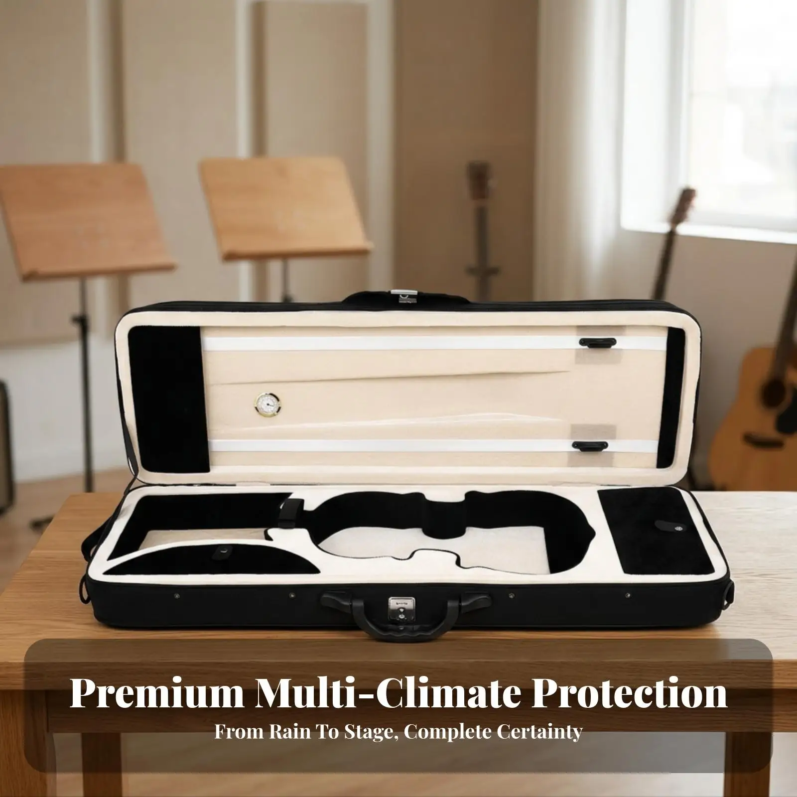 Lightweight 4/4 Violin Case with Black Oxford Exterior and Molded Interior for Two Bows and Essential Accessories