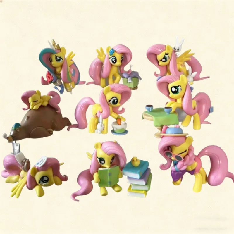 9피스 레인보우 마이 리틀 포니 동물 피규어 케이크 장식 장난감 어린이 생일 선물