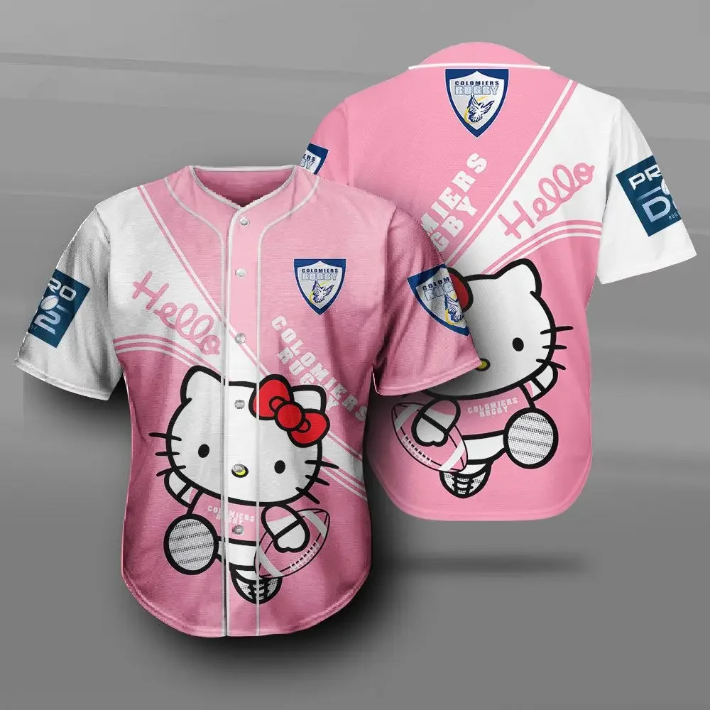 Hello Kitty 3D Printed Pattern Short Sleeved Round Neck Unisex Baseball Jersey Fashion Comfortable Breathable Outfit Sport Shirt