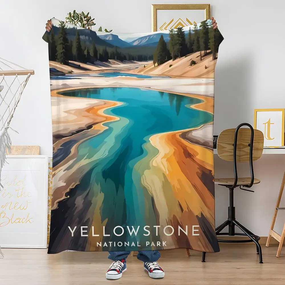 Yellowstone National Parkes Throw Soft Coral Fleece Blanket 310gsm Fluffy Warm Throw for Sofa Bed Couch Bedroom Decor