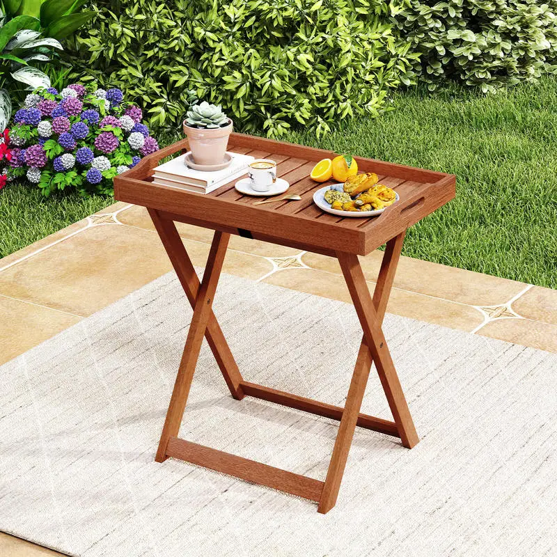 

Outdoor Patio Solid Wood Tray Table with Removable Top No Assembly Required