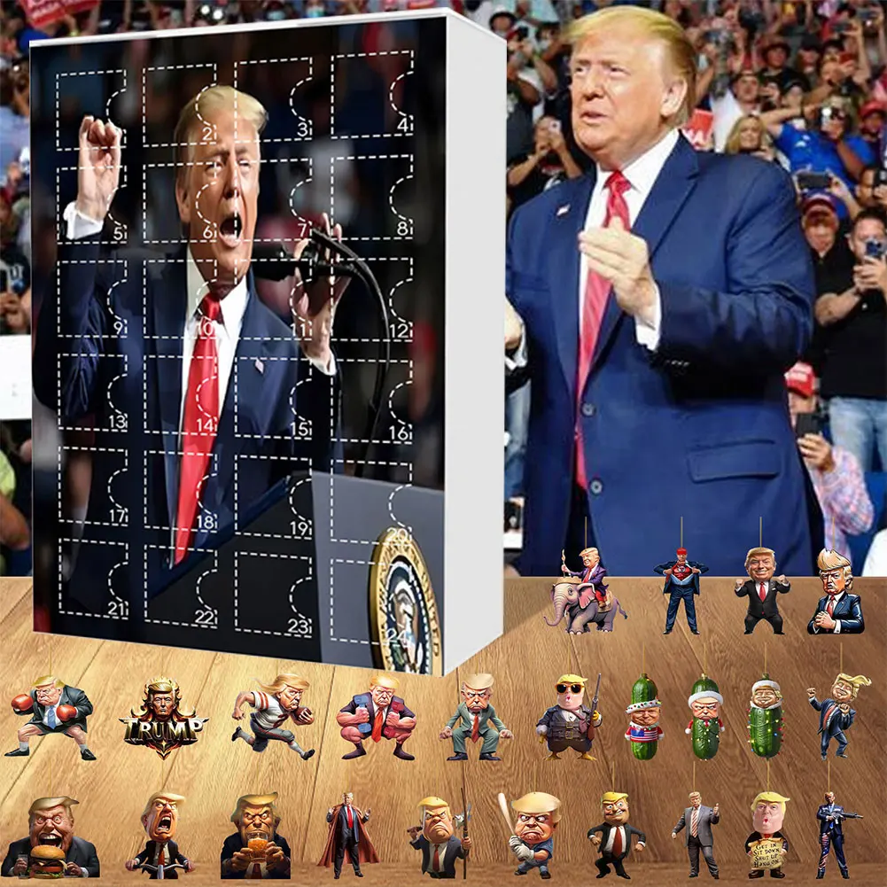 Calendario de Adviento de Trump 2024, accesorios de punto, caja de calendario de Adviento de Navidad de 24 días, modelo de muñeca de Donald Trump, figuras de Anime de Navidad G