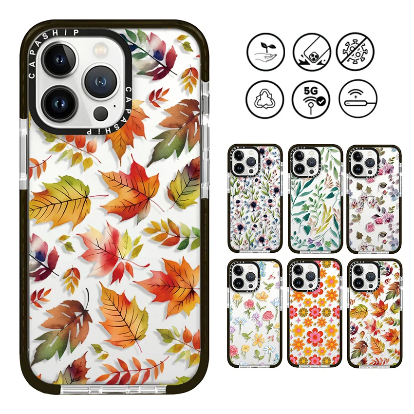 Autumn Colorful Deciduous Flowers Case For iPhone 16 15 14 13 12 11 Pro X XS XR Max 7 8 Plus SE Soft TPU Shockproof Back Cover