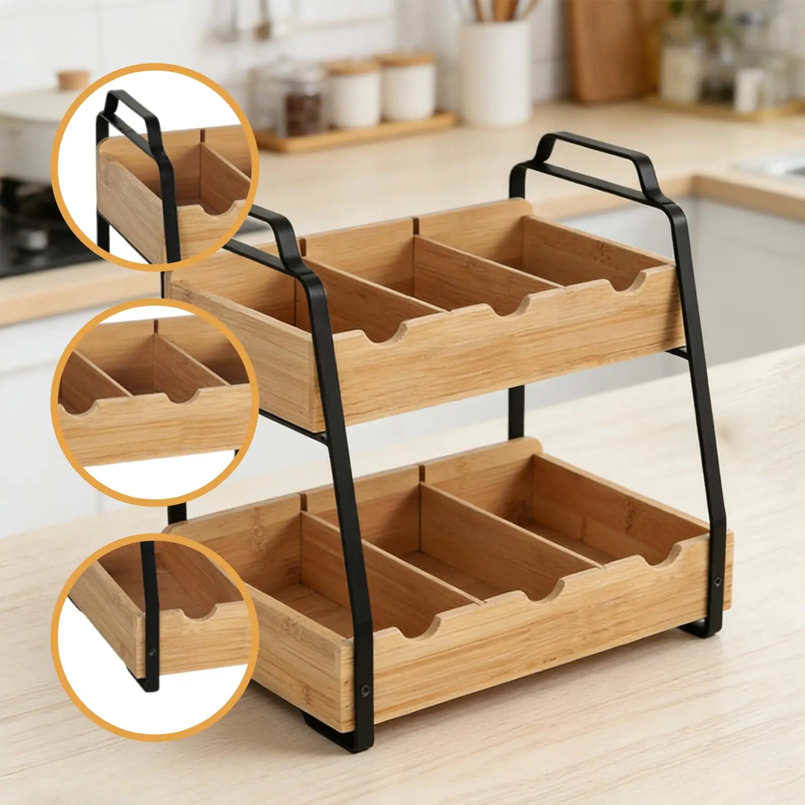Two Layer Tea Bag Organizer Tray Spice Container Shelf Organizer Coffee Capsule Organizer for Pantry Kitchen Living Room