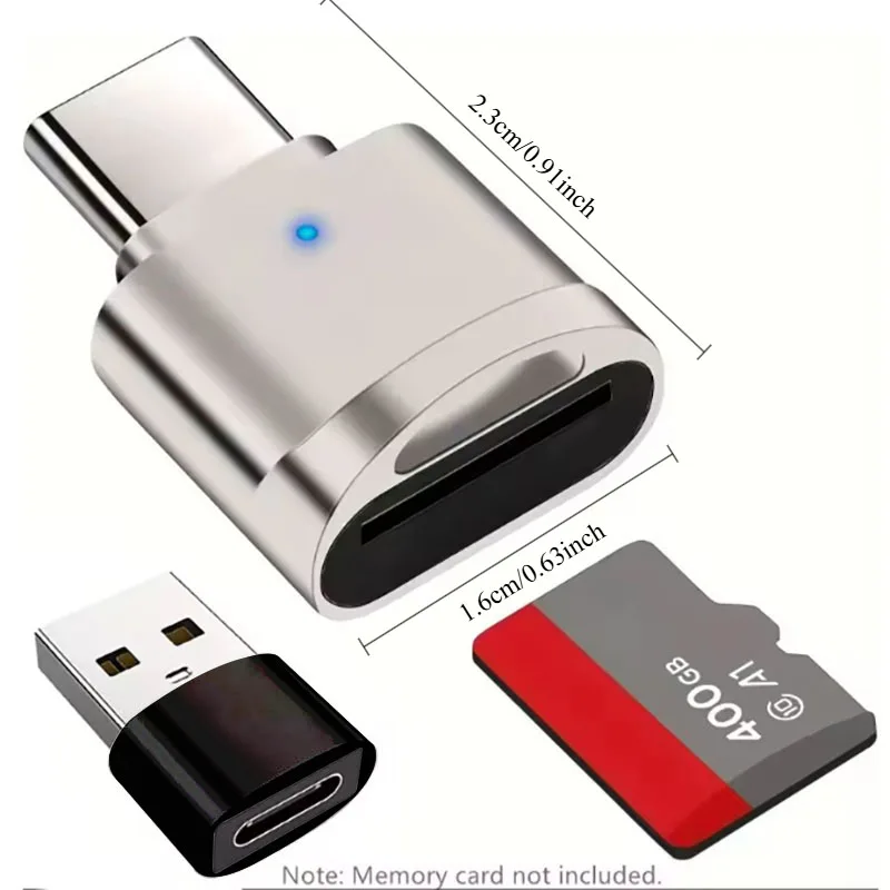 Type‑C OTG TF Card Reader Adapter Optional USB‑A Converter, LED Indicator Micro SD Memory Card Reader for Phone Laptop