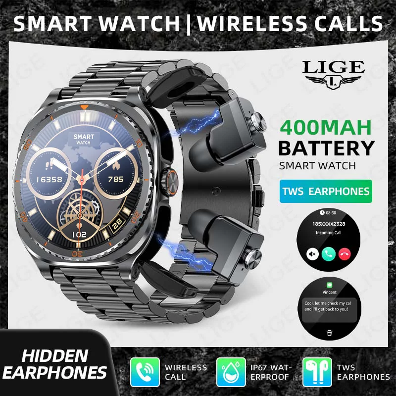 

Умные часы LIGE 2 в 1 с наушниками TWS, Bluetooth-гарнитурой, монитором сердечного ритма, уровня кислорода в крови, монитором сна, фитнес-трекером и поддержкой более 100 видов спорта
