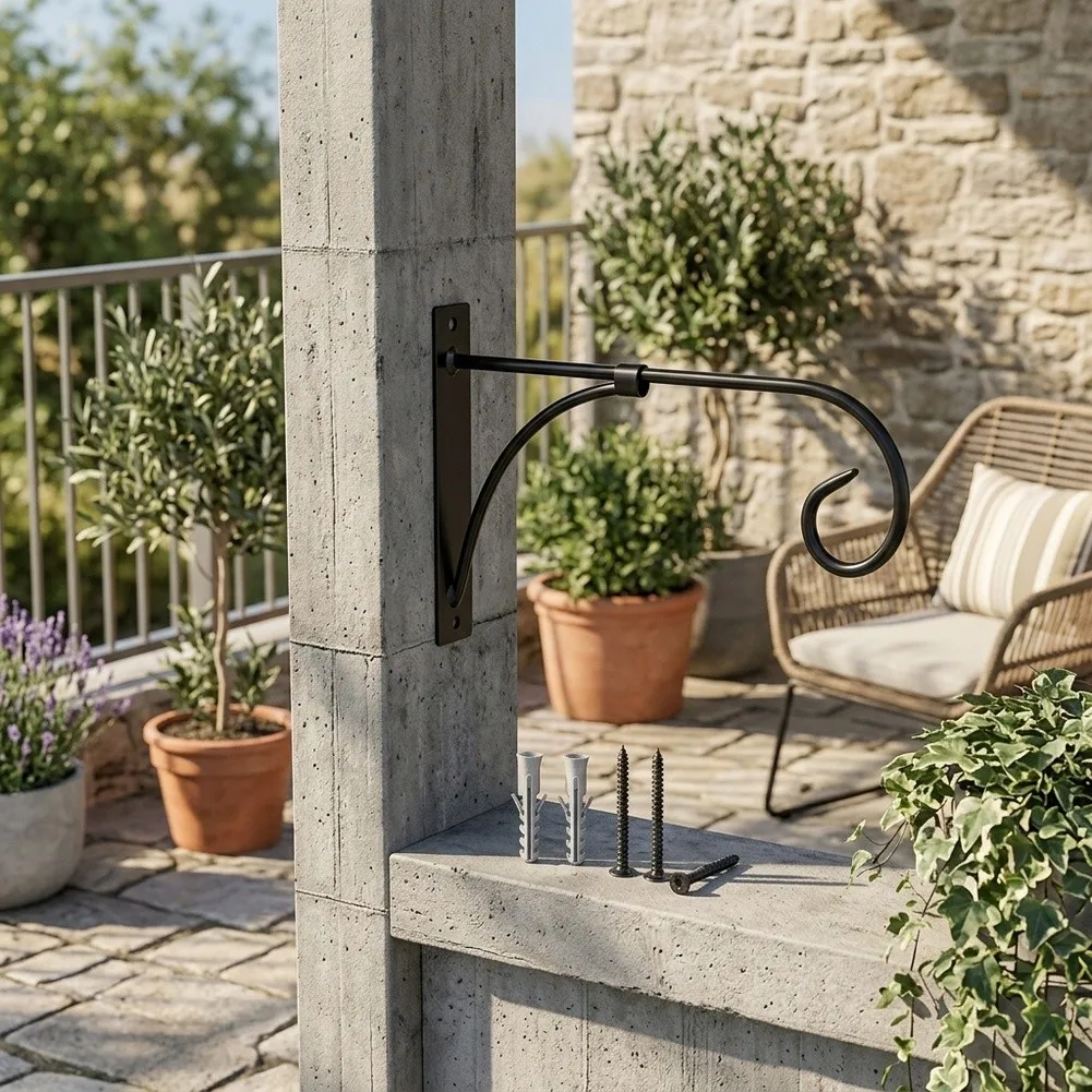 Duty Hanging Basket Brackets For Concrete Posts Outdoor Carbon Steel Plant Hooks Garden Flower Pot Holder Black Bronze