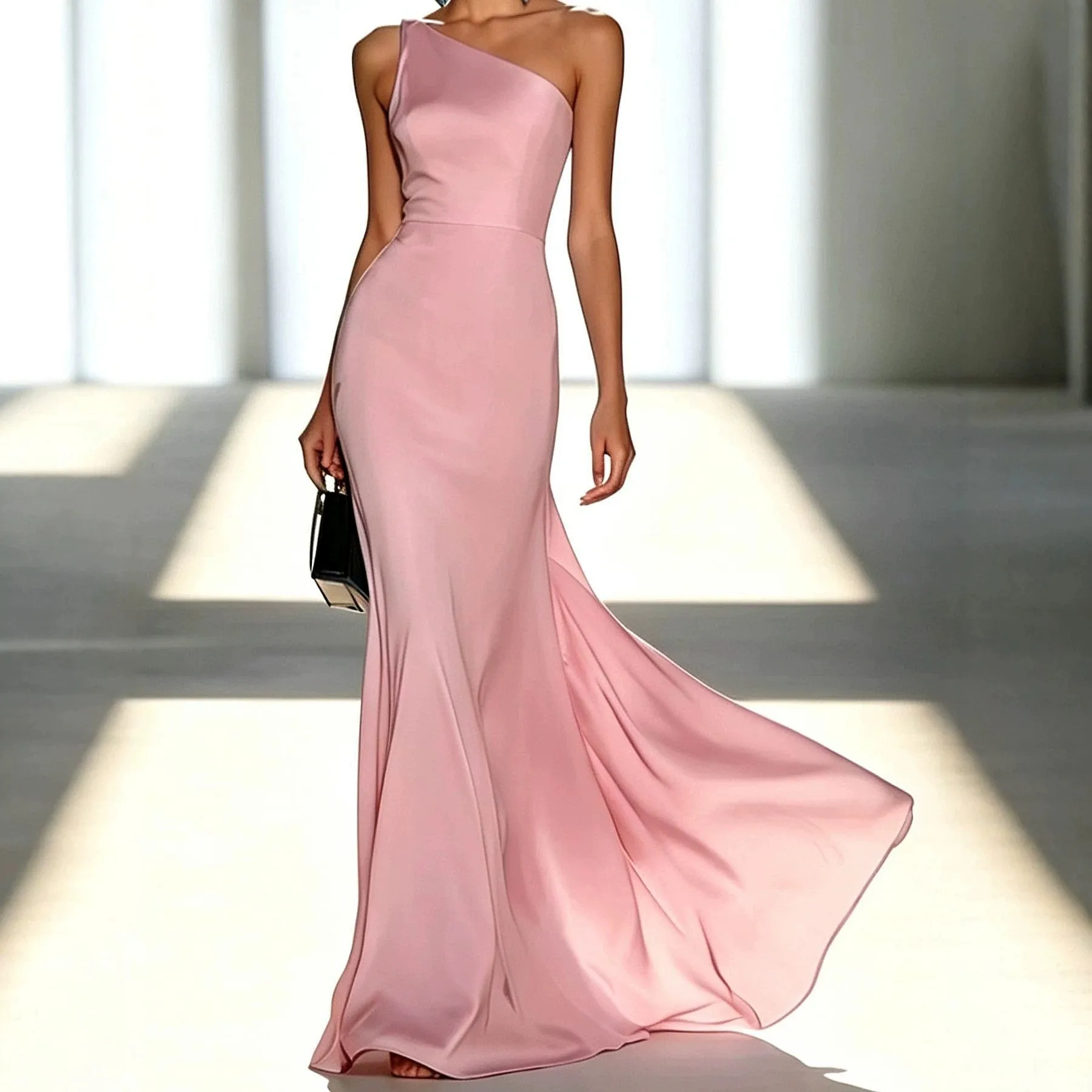 Elegant Women's Bodycon Long Dress with Off-Shoulder Sling, Fitted Waist, Evening Dresses for Summer