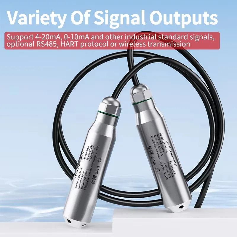 RS485 4-20mA 0-10V Stainless Steel Industrial Grade Submersible Water Level Sensor DC24V 10M 5M