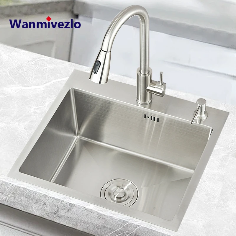 المطبخ الفولاذ المقاوم للصدأ نحى حوض غسيل الخضار تحسين المنزل فتحة واحدة مع المصارف خلاط الماء البارد والساخن