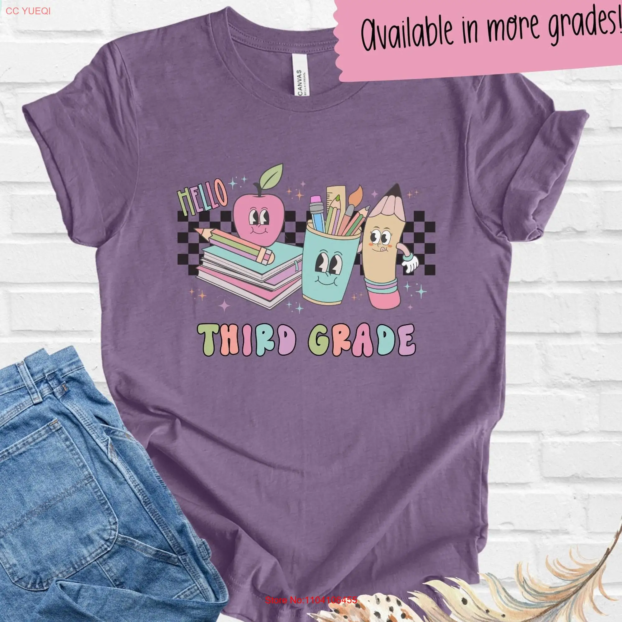 Hello 3rd Grade Teacher T Shirt Third Retro Cartoon Elementary School Team Cute 1st Day of  long or short sleeves