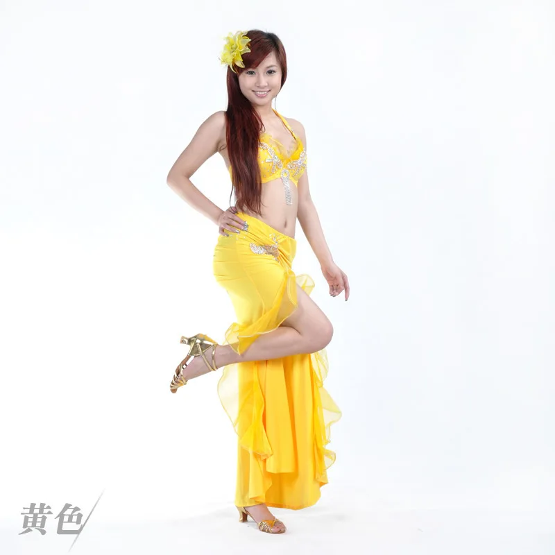 Costumi di danza del ventre egiziana Danza orientale Concorso di gruppo professionale Costume di danza del ventre Vestito con cintura per reggiseno con perline