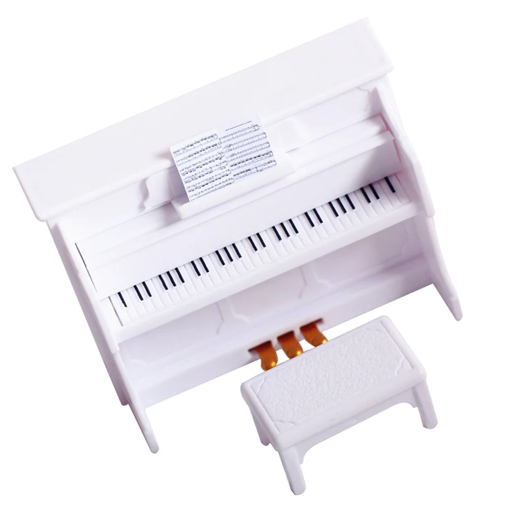 Dollhouse Piano Ornaments Miniature Furniture Music Instrument Home Decor Accessory Kids Toy and Stool Decorations