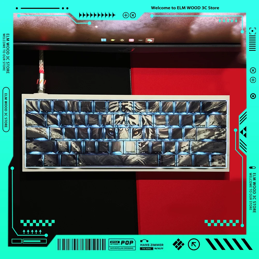 

Ali White Tiger Keycaps Set Heat Sublimation PBT Thicken Keyboard Keycap Cherry Height Relegendables Key Caps PC Accessories