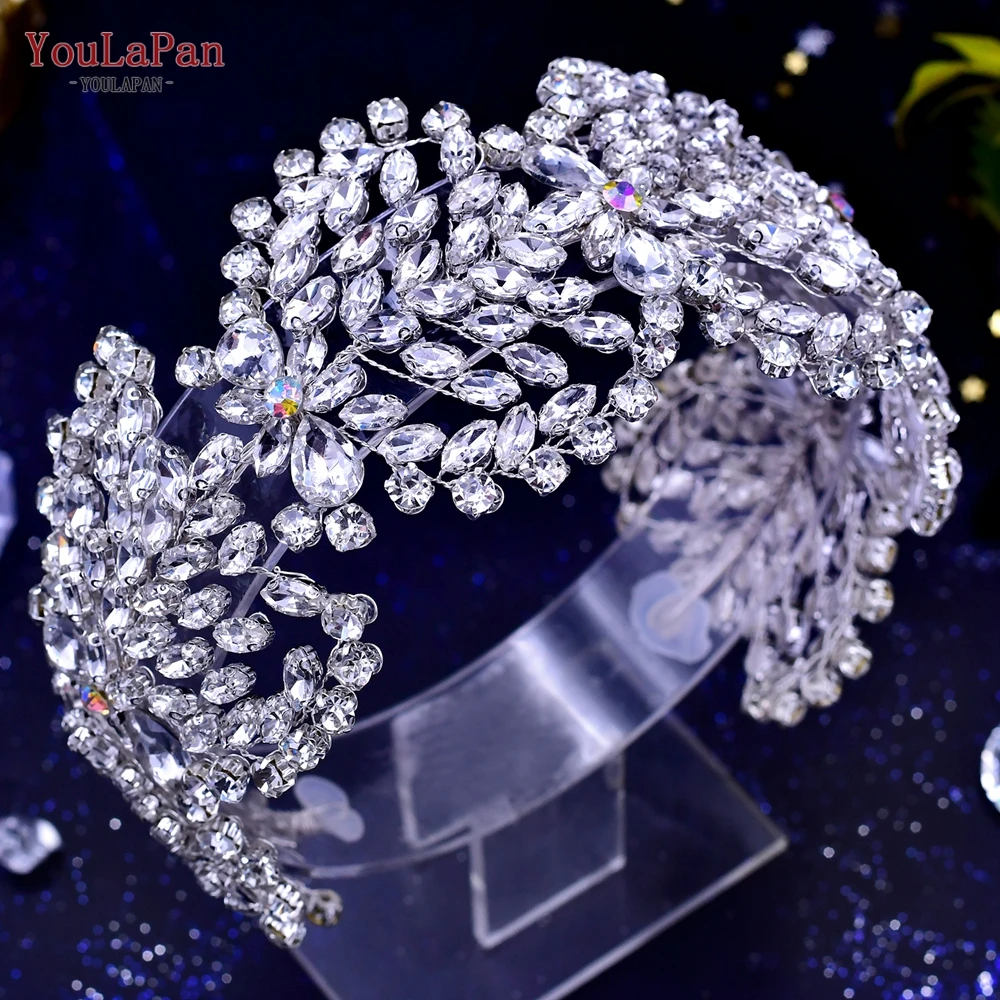 Youlapan hp437 luxo nupcial bandana casamento jóias de cabelo ornamento feminino headdress pageant coroa brilhante strass completo headwear