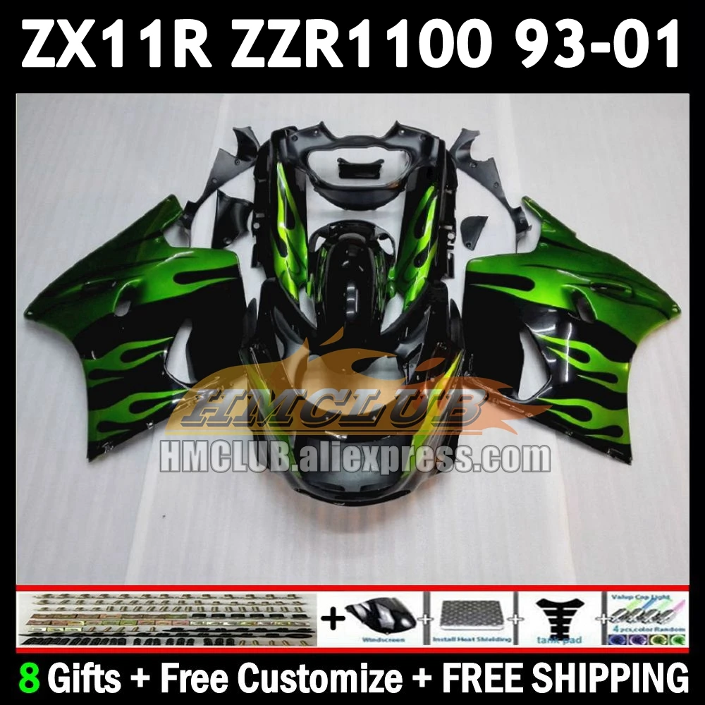 ZX11 For KAWASAKI NINJA ZX-11R ZZR 1100 ZX 11 11R 174No.11 green flames ZZR1100 ZX11R 93 94 95 96 97 1998 1999 2000 2001 Fairing