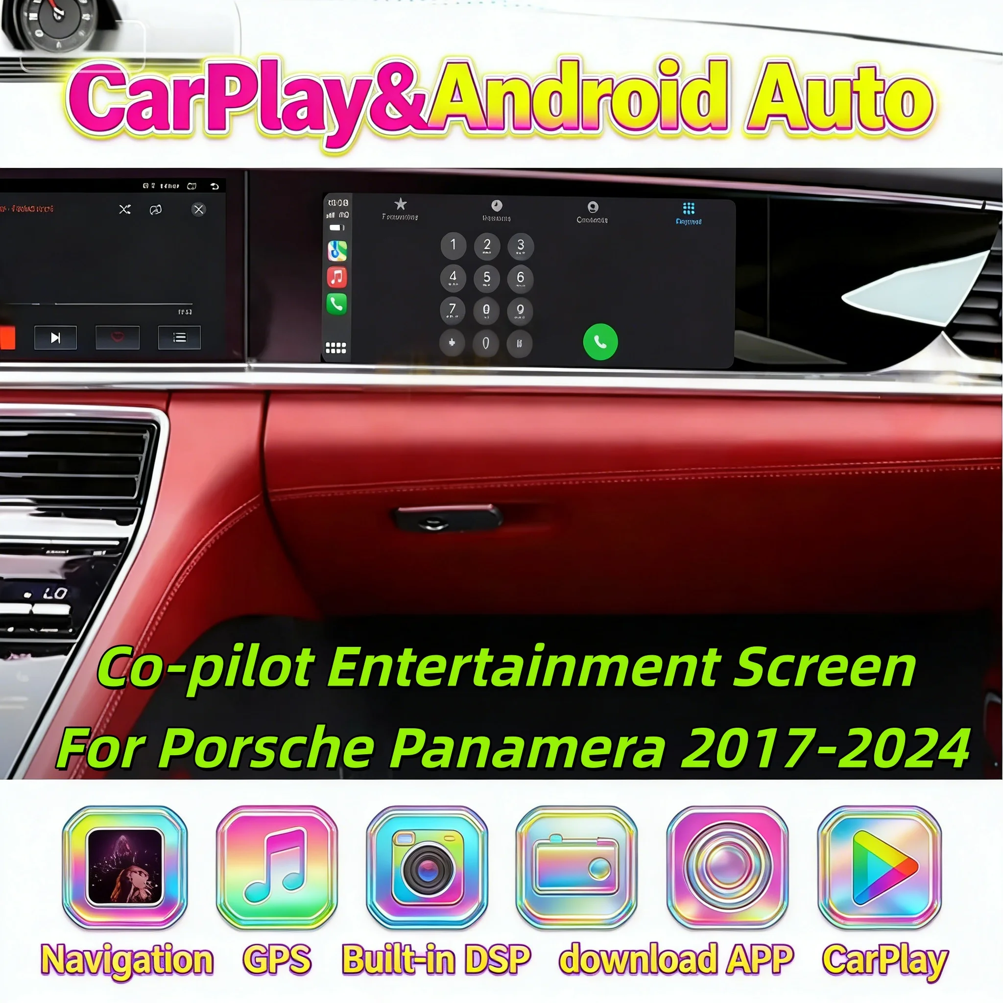 

Мультимедийный развлекательный экран-капитан на борту с беспроводным CarPlay для Porsche Panamera 2017-2024, Android, Bluetooth 5.0, головное устройство, GPS, 4G