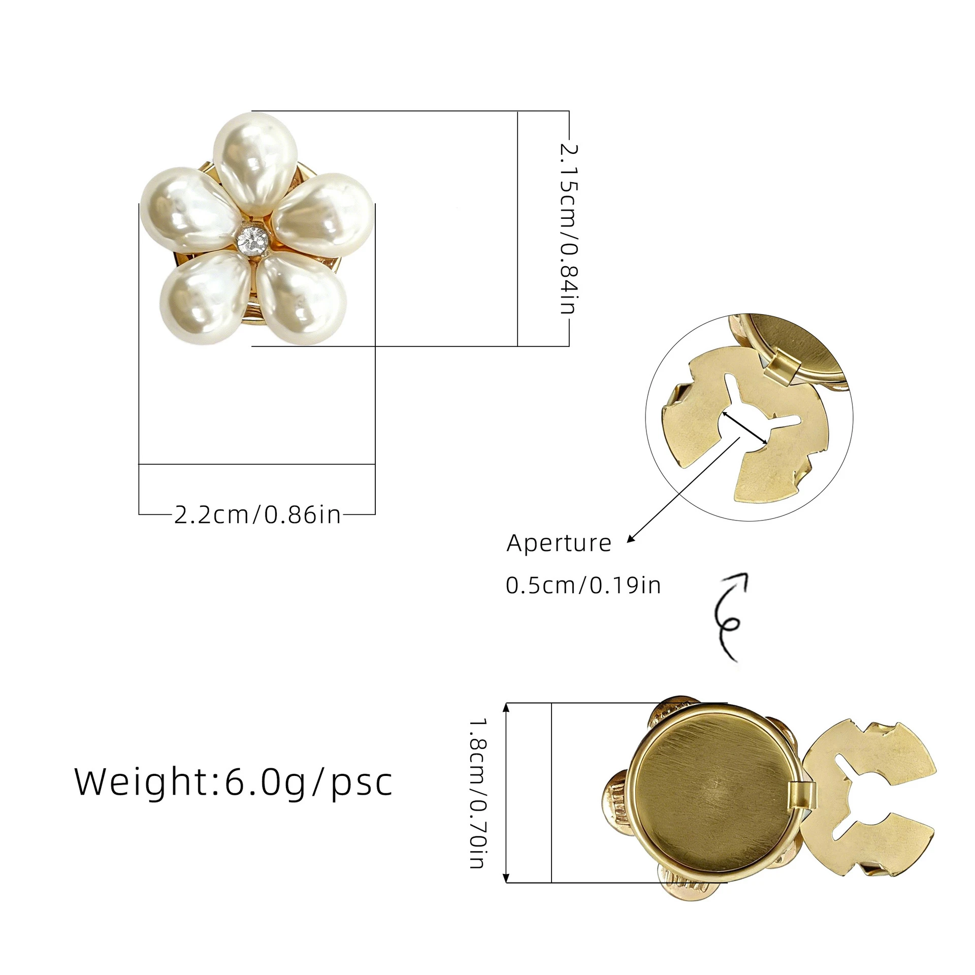 2 Stück Unregelmäßige Barock-Perlen-Blumenknöpfe für Damen und Herren, Metallische Geometrische Sicherheits-Hijab-Pins ohne Loch, Hemd- und Schal-Schnallen-Accessoires – Detail 7