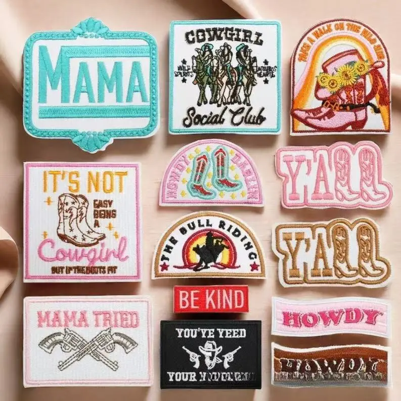 Doppia pistola ragazza cowboy occidentale ricamo adesivo in stoffa borsa scarponi decorativi ricamo computer capitolo ragazzo