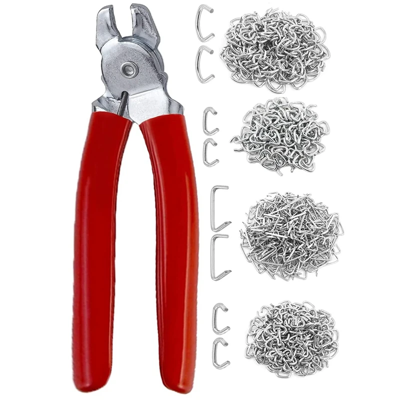 

HLZS-480Pcs 4 Sizes Galvanized Hog Rings With Bent Hog Ring Pliers Assortment,Upholstery Hog Rings Installation Kit