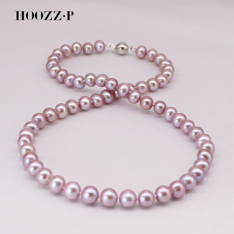 HOOZZ.P Purple Pearl Necklace 6-7mm AAAA Gem Quality Lavender Freshwater Cultured Natural Pearls Beads 925 Silver Wedding Bride