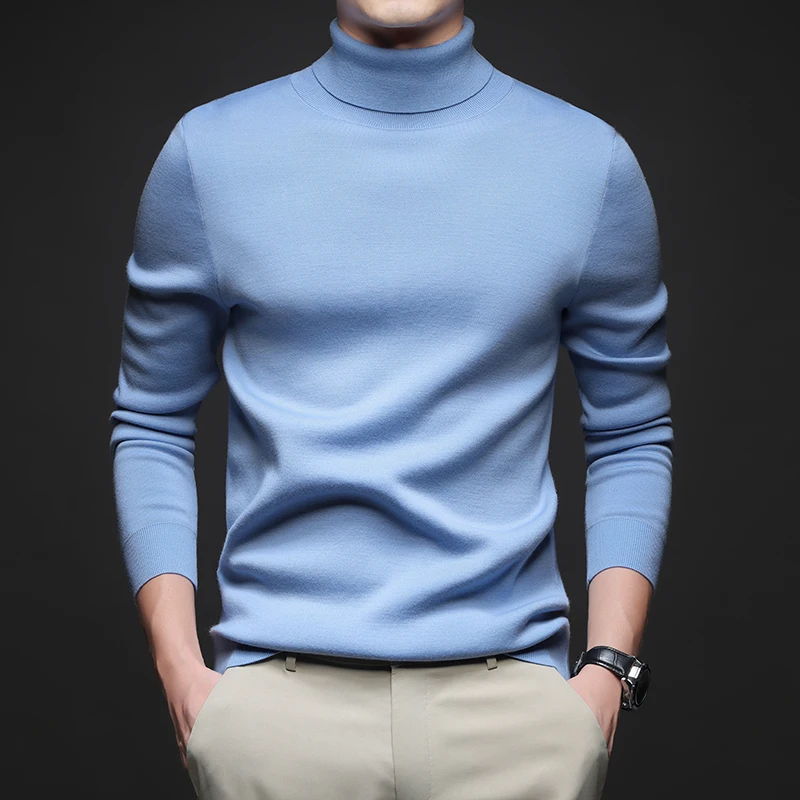 Good 100% Sheep Wool Men Clothes 2025 Autumn Winter Turtleneck Worsted Wool Tops Classic High Collar Wool Knit Sweater Pullover
