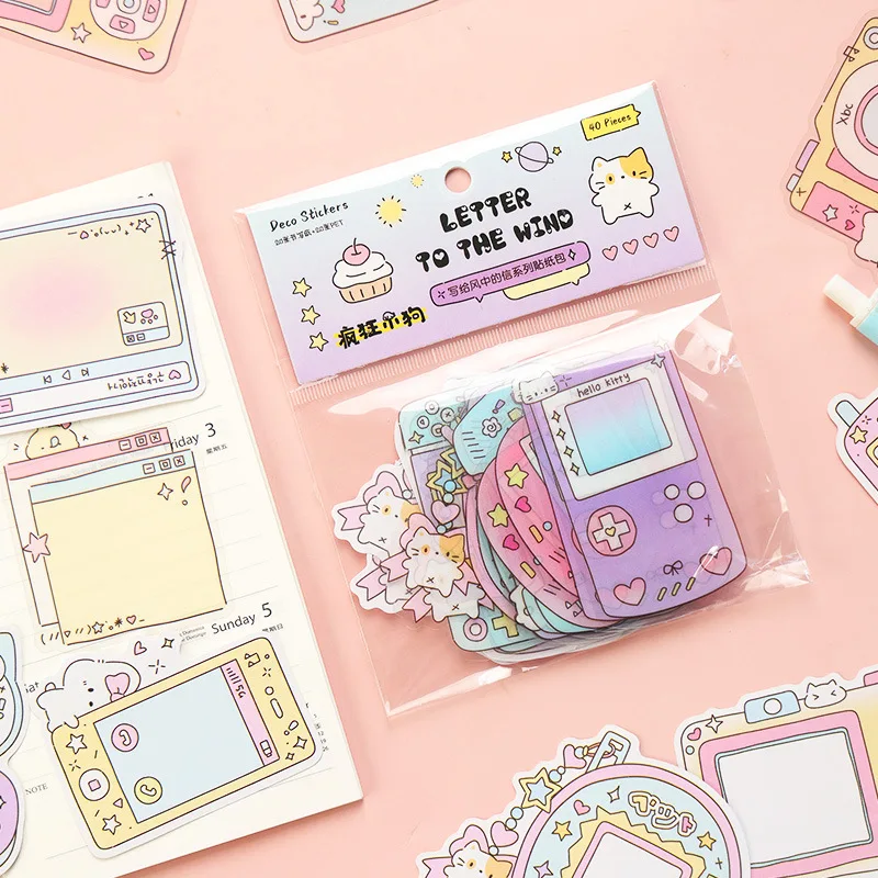 40Pcs/pack Cute Camera Phone Frame Stickers Y2K Decorative Stickers for Scrapbooking Journal DIY Decoration Collage Material view 3