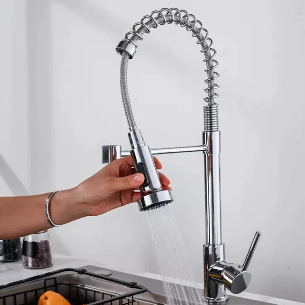 

Cold and Hot Kitchen Faucet Spring Pull Down Basin Sink Faucet Stainless Steel Water Tap Desk Mounted Kitchen Mixer Tap