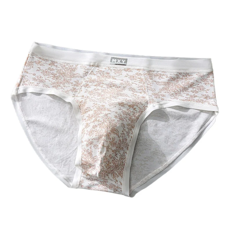 Men Sexy Briefs Sissy Lingerie Ice Silk Floral Print Panties U Convex Pouch Underwear Thin Daily Underpants Calzoncillos Hombre