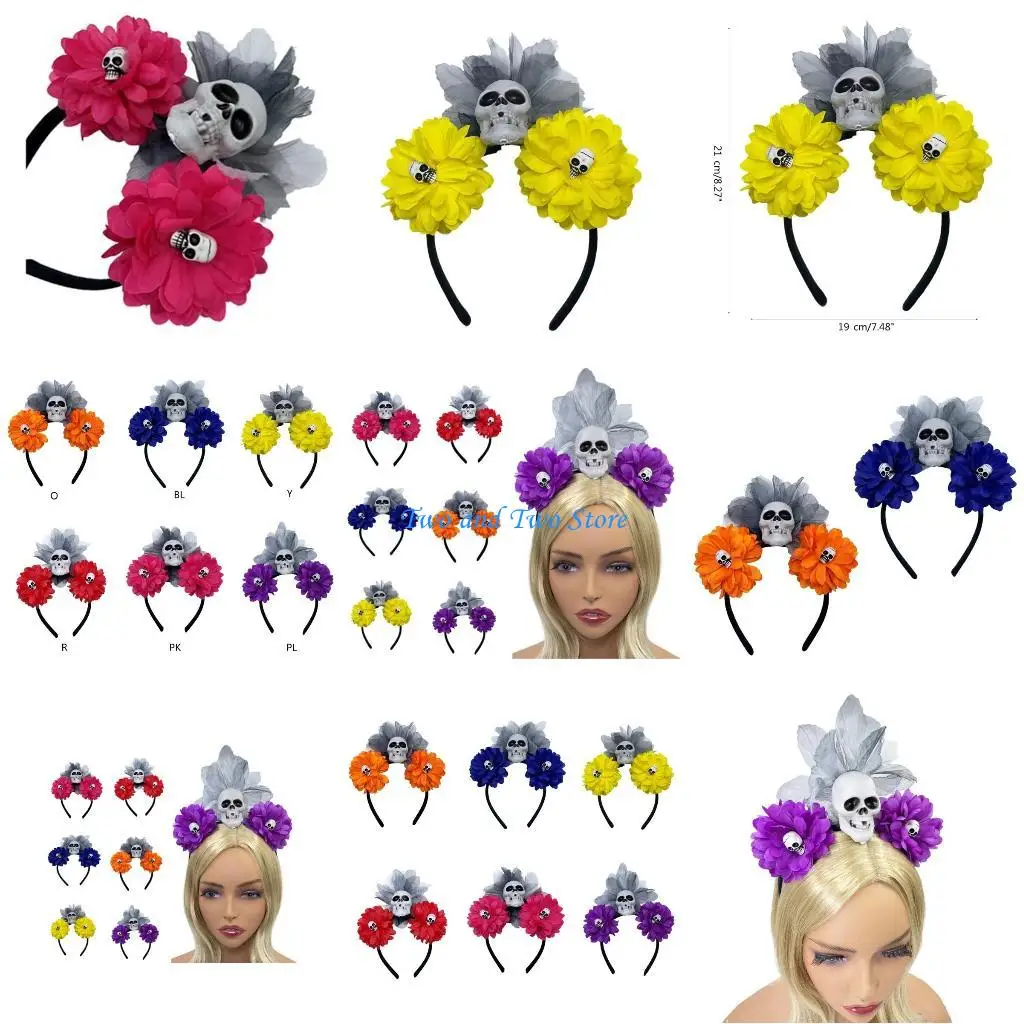 

HX6F Multiple Color Simulated Flower Halloween Hair Hoop Fashion Women Skull Hairband