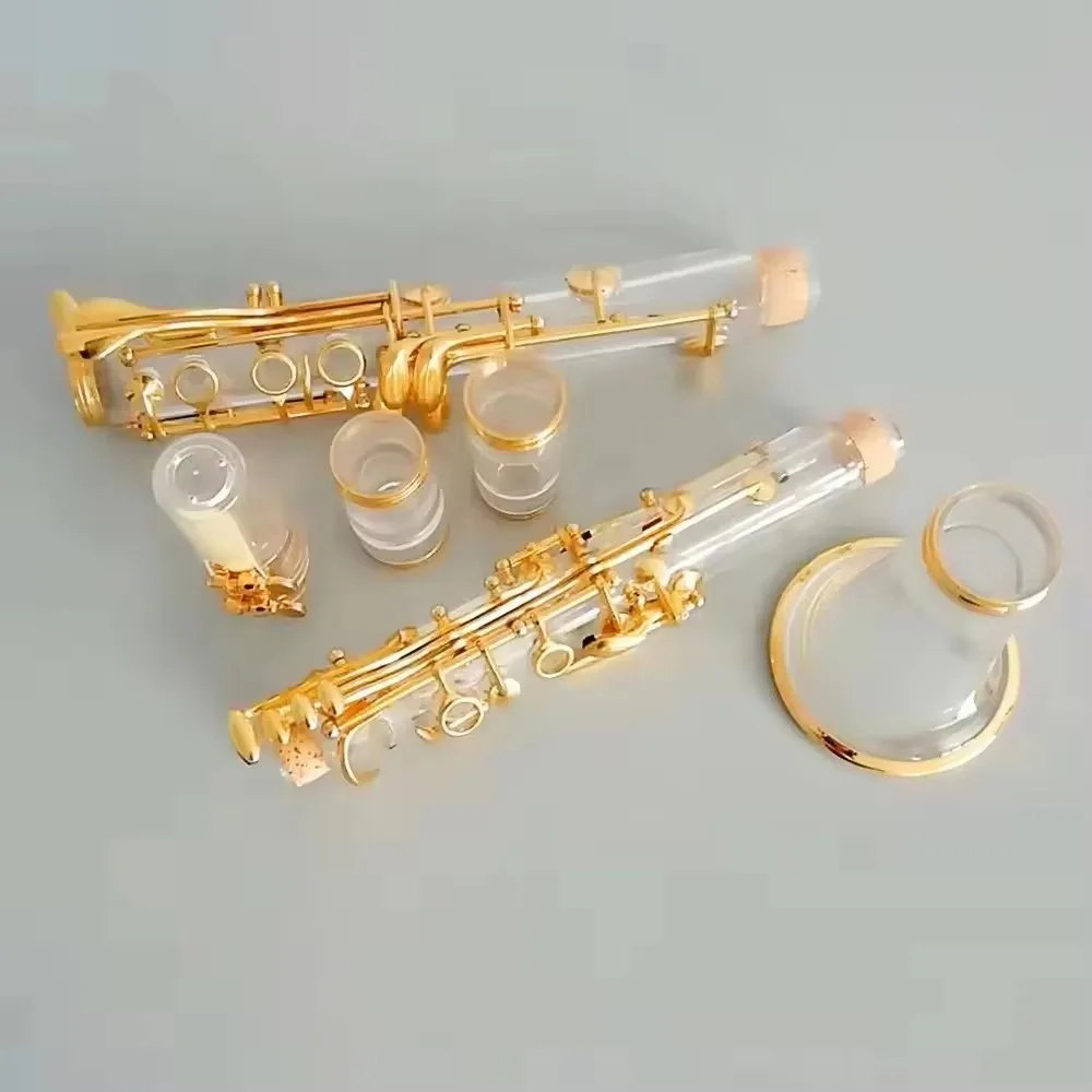 Bb‑Tone 17‑Key Clarinet Transparent Acrylic Body Gold‑Plated Keys With Canvas Carry Case