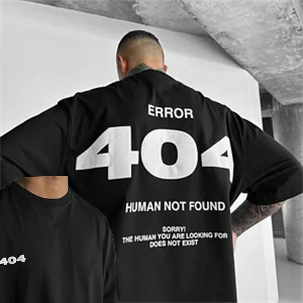 Camiseta de algodón de talla grande para hombre, camiseta de alta calidad con estampado Digital 404, ropa de calle informal de verano con cuello redondo, camiseta deportiva versátil