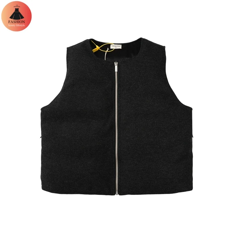 High Quality 1:1 24FWArnodefrance Wool Zipper Breadsuit Vest Men Women Solid Color Sleeveless Jacket