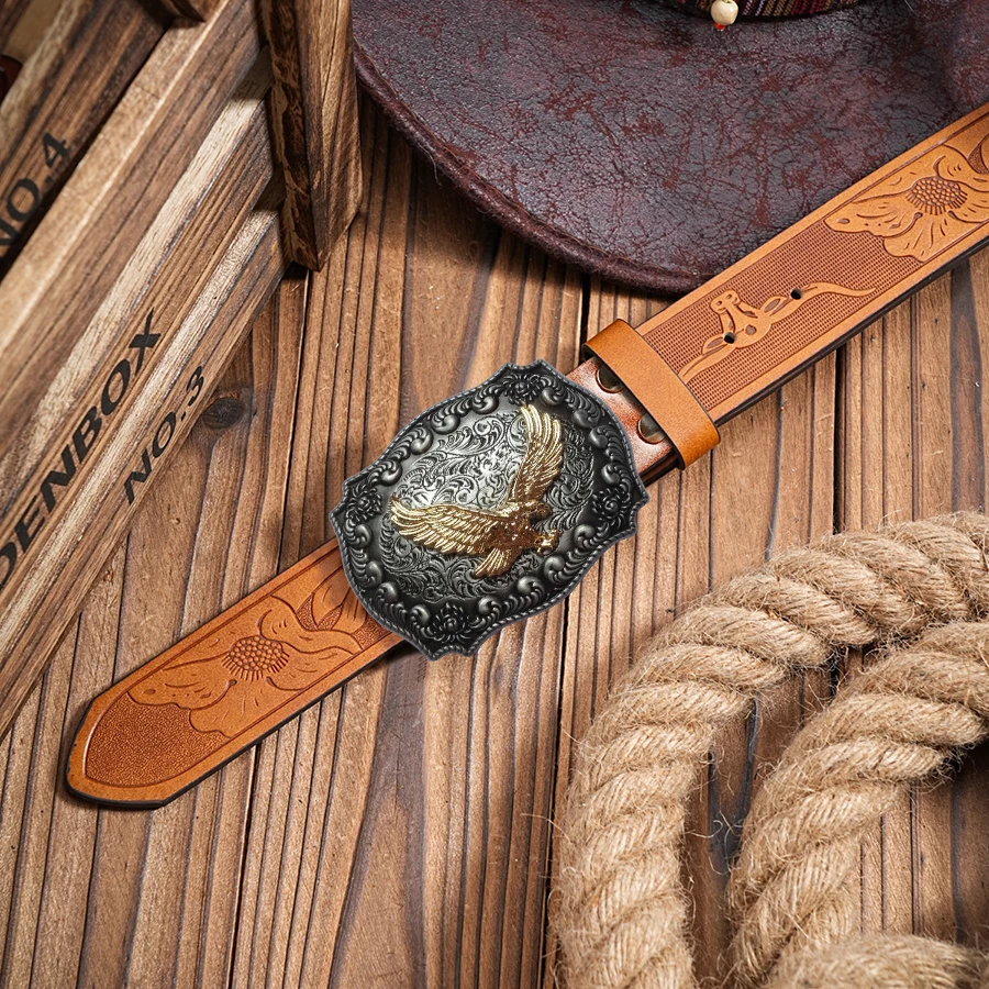 1 Stück Herren-Gürtel im Western-Stil mit kleinen Adlermustern, geschnitzten Blumenmustern und langen Hornverzierungen, Retro-Stil, perfekt für Männer. – Detail 8