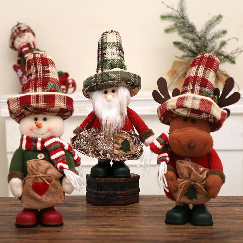 Christmas Decorations Linen Top Hat Standing Doll Santa Claus Snowman Home Decoration Ornaments