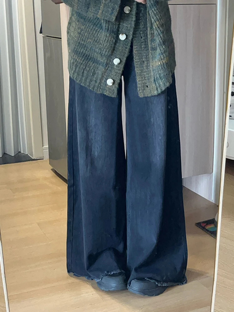 

Женские джинсы больших размеров с широкими штанинами, осенне-зимние брюки, расклешенные брюки для фигуры типа «груша», утягивающие, с высокой талией, прямые джинсы-трубы