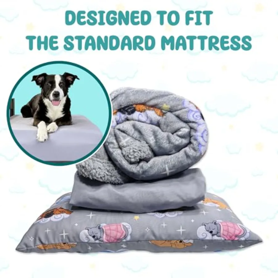 Juego de cama Sweet Dreams - Manta reversible de forro polar de Sherpa suave, almohada de felpa, sábana bajera gris para mayor comodidad - Oeko-Tex 100 Cert