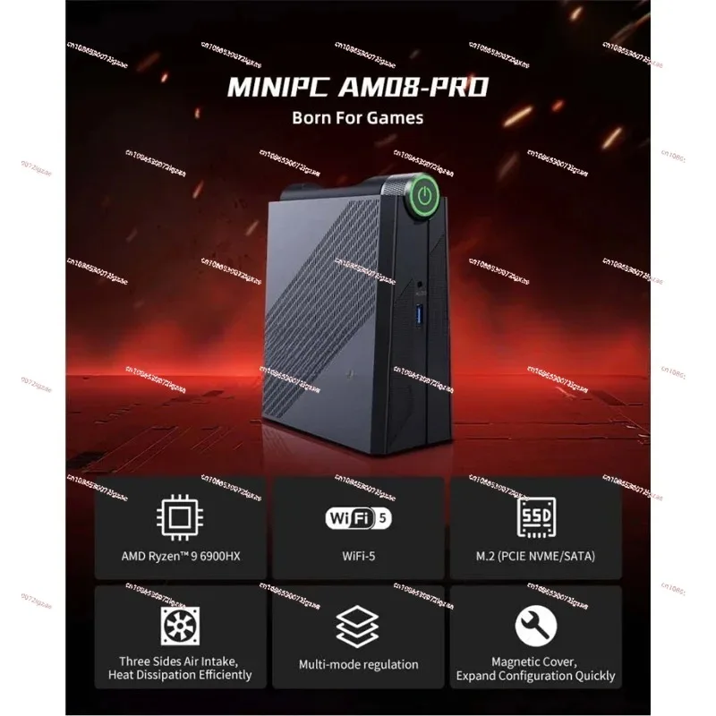 2023 New AM08 PRO Gaming MINI PC Computer Ryze n 9 6900HX DDR5*2 4800Mhz 32G/64G 512G 1TB M.2 2280 NVME/ NGFF Stand Up Mini PC