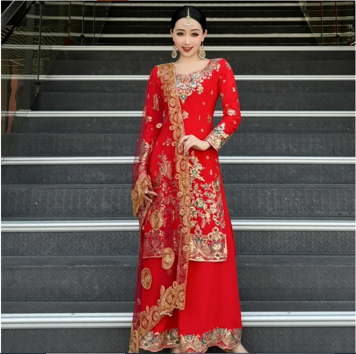 

Indian Women's Dance Costume Embroidery Xinjiang Dance Costume Set