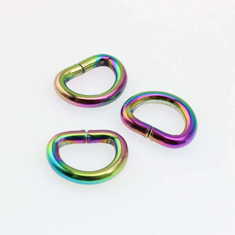 Línea de 3,5 m, 14x10mm, 1/2 ", anillo abierto en D, Arco Iris, borde redondo, aleación de metal, borde redondo, anillo en d pequeño no soldado