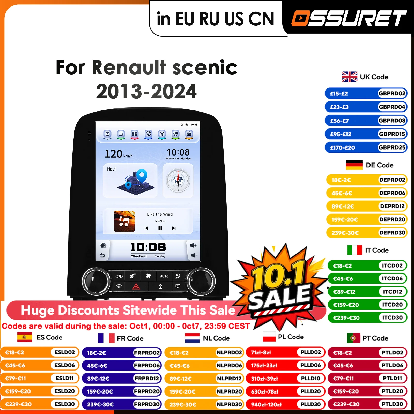 Per Renault Scenic 2013 - 2024 Autoradio Lettore video multimediale Navigazione GPS 4G Carplay Android 14 AutoRadio Unità principale stereo