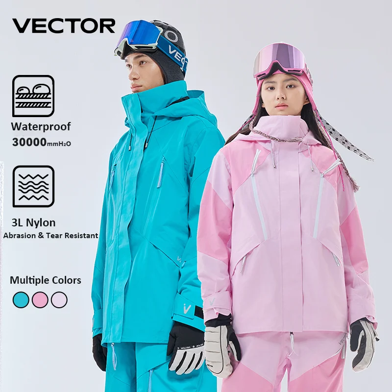 VECTOR Women's Ski Jacket Waterproof Breathable Snowboard  jacket Hooded Thickened Sportswear Warmth Outdoor sports Coat Man